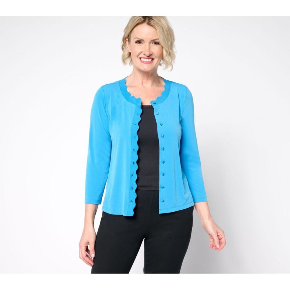 Susan Graver Women's Top Plus Sz Sweater 5X Liquid Knit Button-Front Blue